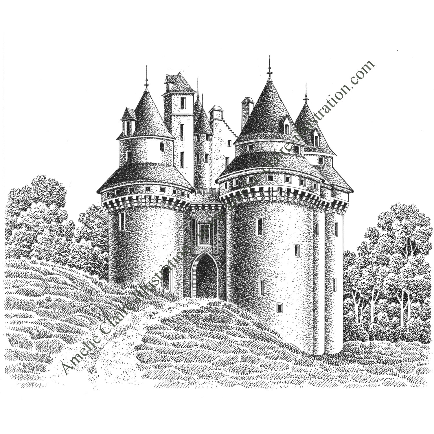 Château fort - Amelie Claire illustration traditionnelle